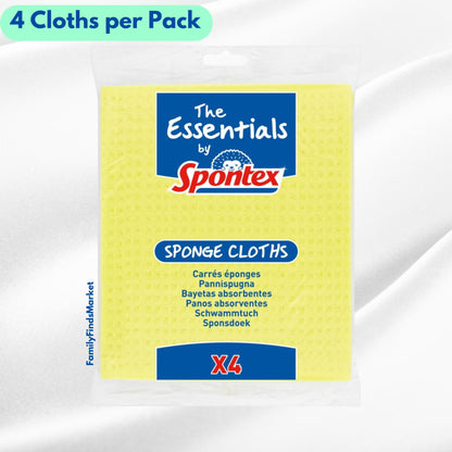 Spontex Sponge Cloths Yellow  - Multi Surface Cleaning Cloths - Pack of 4