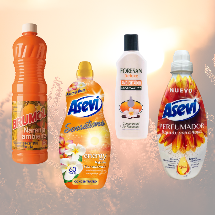 Cleaning Bundle "The Sunrise" Orange Spanish Cleaning - Brumol Asevi Foresan - Floor Cleaner Fabric Conditioner Scent Booster Toilet Drops