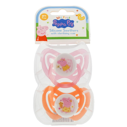 Peppa Pig Set of 2 Dummies - Baby Soothers - With Sterilising Case