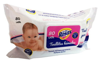 3 x Las Dos Rosas Talco Baby Wipes - Wet Wipes Bundle 80 per pack - Extra Soft Sensitive Skin Wipes