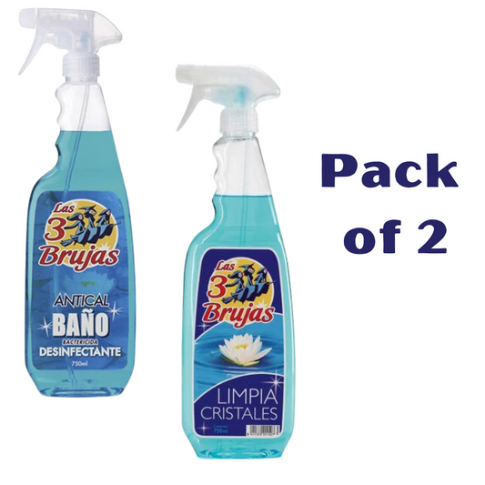 3 Witches Glass & Mirror Cleaner + Bathroom Disinfectant Spray - Spanish Cleaning Bundle