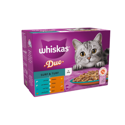 Whiskas Duo Surf & Turf in Jelly 1+ Adult Wet Cat Food Pouches 12 x 85g