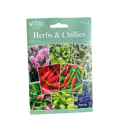 Webbs 8 in 1 Seed Packs -Easy To Grow Flowers Seeds Gardening - Salad Vegetable Patch Herbs & Chillies Super Veggies