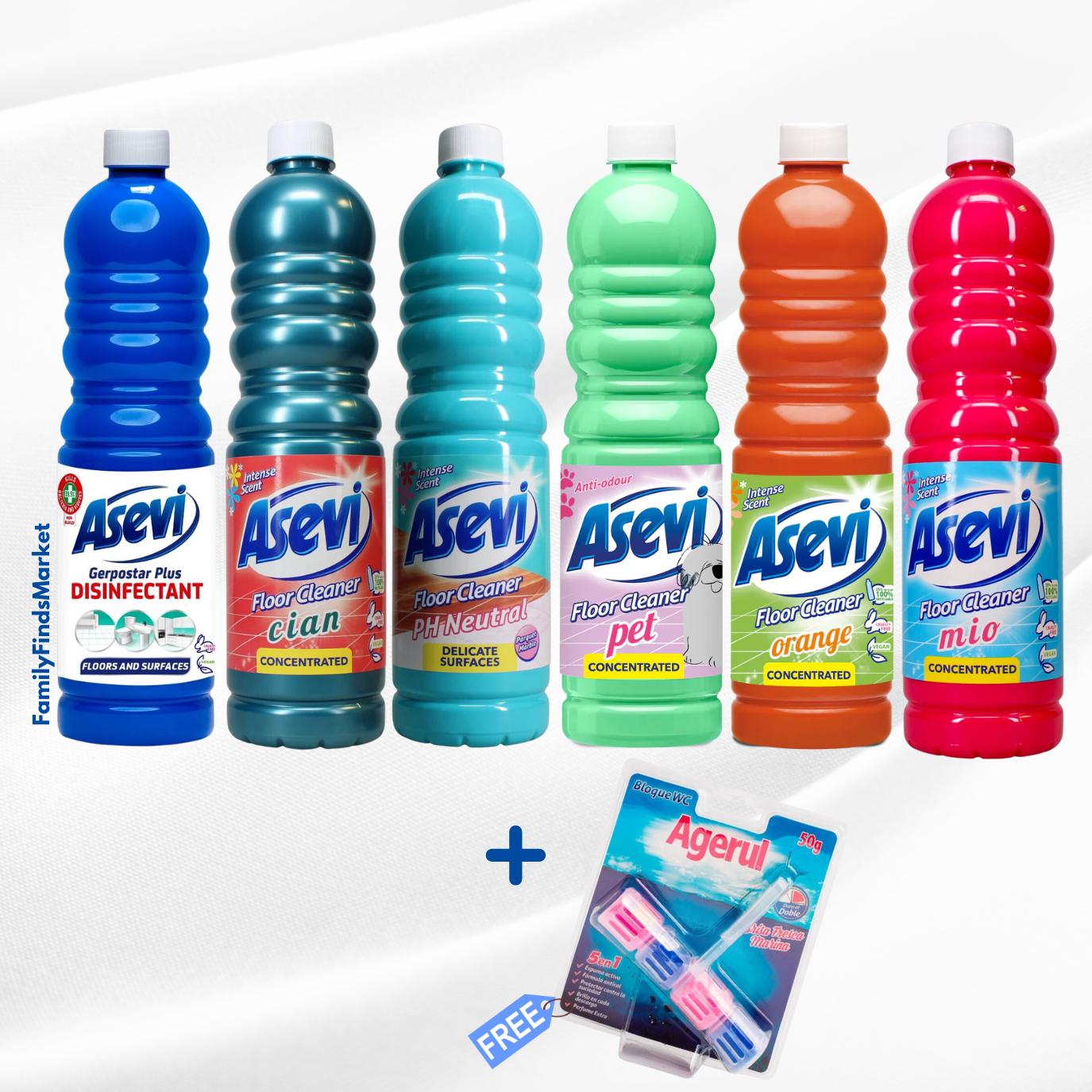 6x Asevi Floor Cleaner Collection + FREE Toilet Block Brisa Agerul