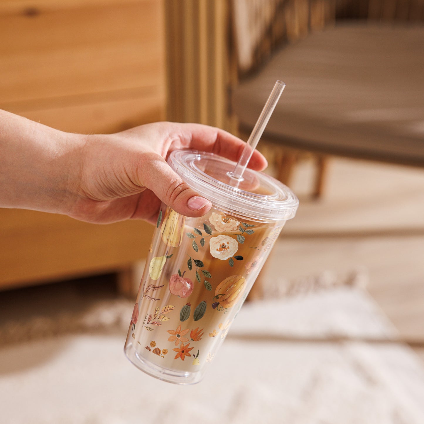 Cute Autumn Fall Girly Tumbler - Clear plastic tumbler