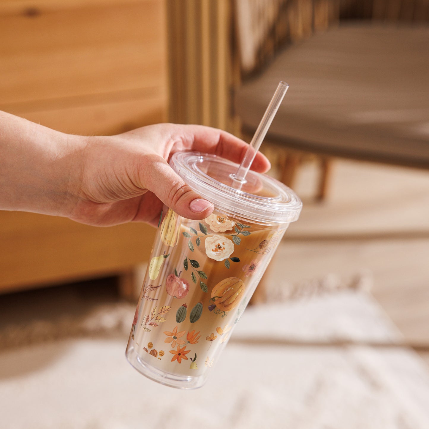 Cute Autumn Fall Girly Tumbler - Clear plastic tumbler