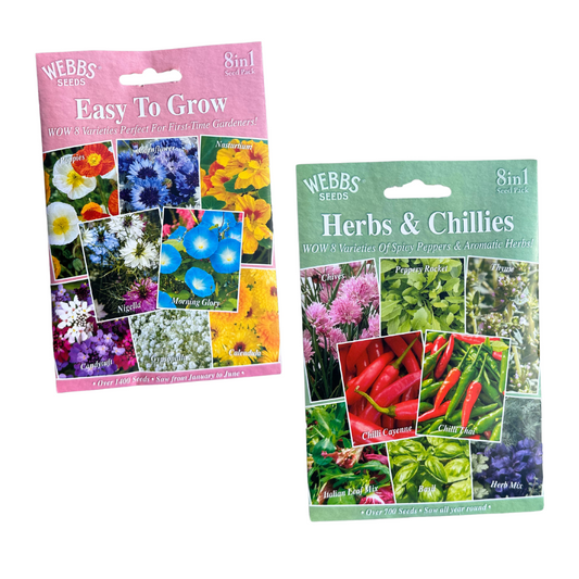 Webbs 8 in 1 Seed Packs -Easy To Grow Flowers Seeds Gardening - Salad Vegetable Patch Herbs & Chillies Super Veggies